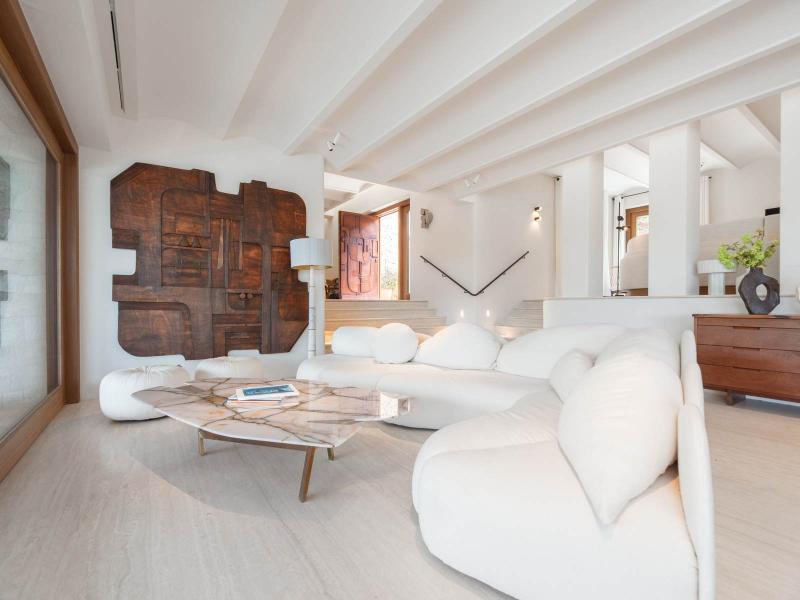 Contemporary Luxury Villa for Sale near San Carlos, Ibiza | Luxurious real estate property exterior view with pool and garden